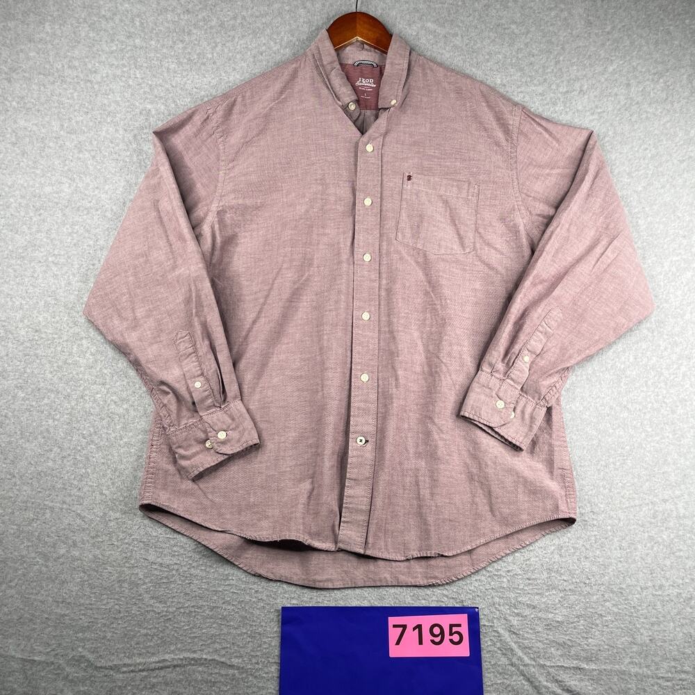 Izod Saltwater Shirt Light Red Relaxed Casual Button Up Long Sleeve Mens Large